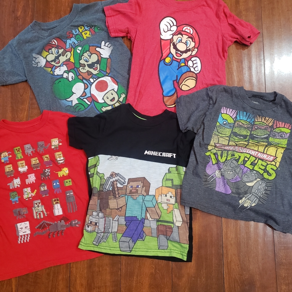 Character T-Shirts Lot Sz 4-5, Minecraft,   Mario, Ninja Turtles